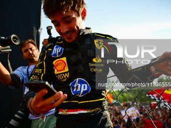 Charles Leclerc of Scuderia Ferrari celebrates his victory during the race of the Italian GP, the 16th round of the Formula 1 World Champion...