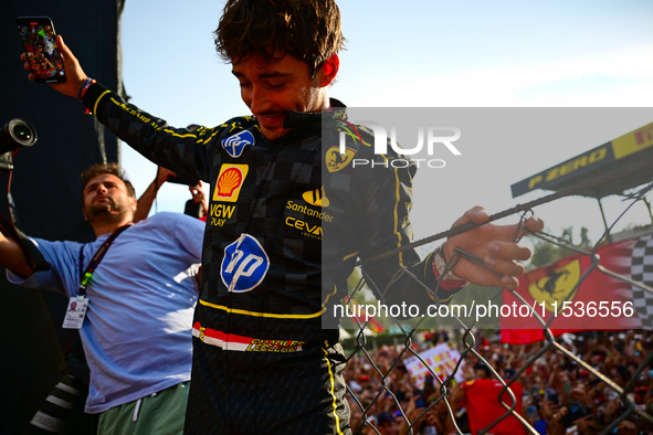 Charles Leclerc of Scuderia Ferrari celebrates his victory during the race of the Italian GP, the 16th round of the Formula 1 World Champion...