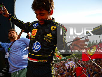 Charles Leclerc of Scuderia Ferrari celebrates his victory during the race of the Italian GP, the 16th round of the Formula 1 World Champion...