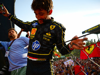 Charles Leclerc of Scuderia Ferrari celebrates his victory during the race of the Italian GP, the 16th round of the Formula 1 World Champion...