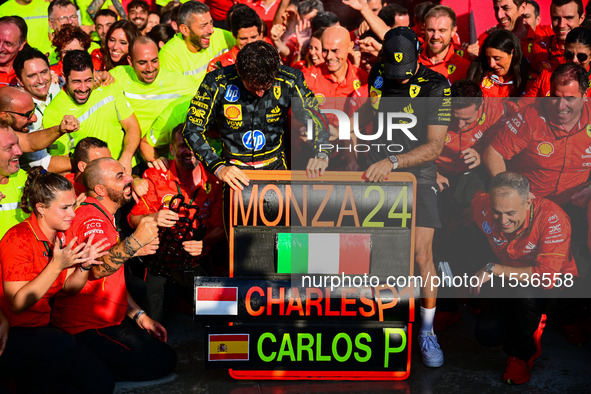 Charles Leclerc of Scuderia Ferrari celebrates his victory during the race of the Italian GP, the 16th round of the Formula 1 World Champion...