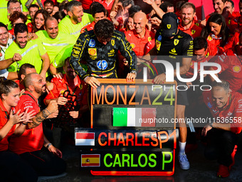 Charles Leclerc of Scuderia Ferrari celebrates his victory during the race of the Italian GP, the 16th round of the Formula 1 World Champion...