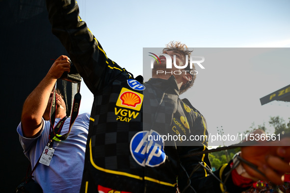 Charles Leclerc of Scuderia Ferrari celebrates his victory during the race of the Italian GP, the 16th round of the Formula 1 World Champion...