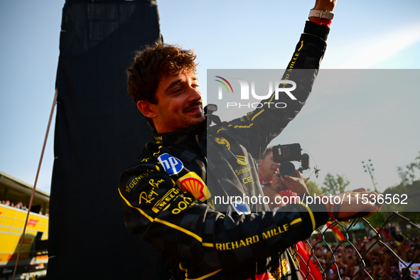 Charles Leclerc of Scuderia Ferrari celebrates his victory during the race of the Italian GP, the 16th round of the Formula 1 World Champion...