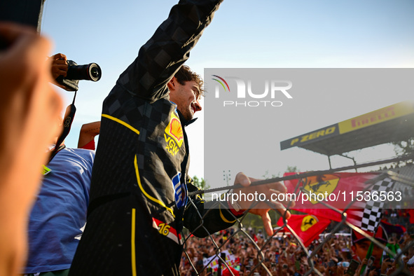 Charles Leclerc of Scuderia Ferrari celebrates his victory during the race of the Italian GP, the 16th round of the Formula 1 World Champion...