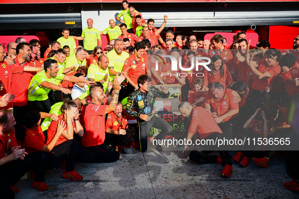 Charles Leclerc of Scuderia Ferrari celebrates his victory during the race of the Italian GP, the 16th round of the Formula 1 World Champion...