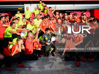 Charles Leclerc of Scuderia Ferrari celebrates his victory during the race of the Italian GP, the 16th round of the Formula 1 World Champion...