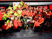 Charles Leclerc of Scuderia Ferrari celebrates his victory during the race of the Italian GP, the 16th round of the Formula 1 World Champion...