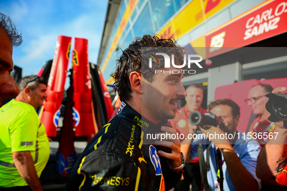 Charles Leclerc of Scuderia Ferrari celebrates his victory during the race of the Italian GP, the 16th round of the Formula 1 World Champion...