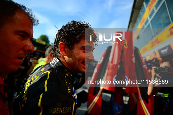 Charles Leclerc of Scuderia Ferrari celebrates his victory during the race of the Italian GP, the 16th round of the Formula 1 World Champion...