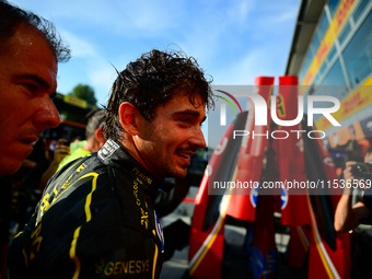 Charles Leclerc of Scuderia Ferrari celebrates his victory during the race of the Italian GP, the 16th round of the Formula 1 World Champion...