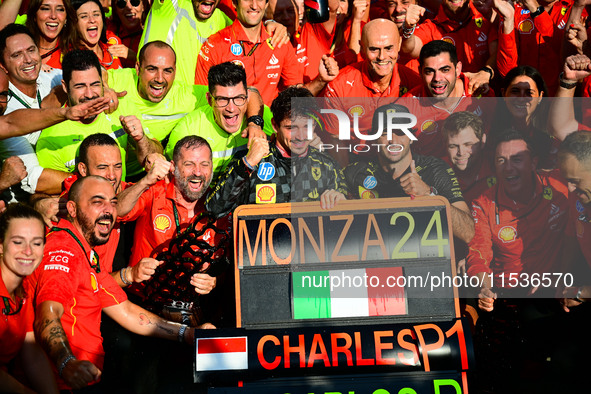 Charles Leclerc of Scuderia Ferrari celebrates his victory during the race of the Italian GP, the 16th round of the Formula 1 World Champion...