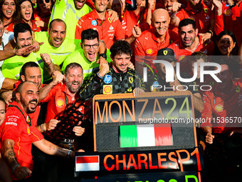 Charles Leclerc of Scuderia Ferrari celebrates his victory during the race of the Italian GP, the 16th round of the Formula 1 World Champion...