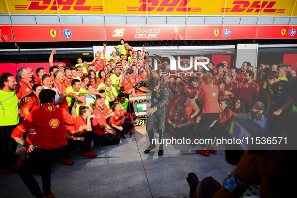 Charles Leclerc of Scuderia Ferrari celebrates his victory during the race of the Italian GP, the 16th round of the Formula 1 World Champion...