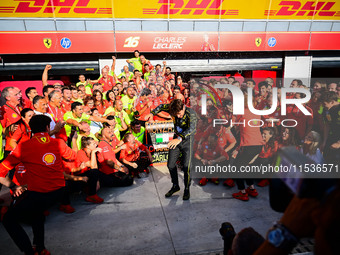 Charles Leclerc of Scuderia Ferrari celebrates his victory during the race of the Italian GP, the 16th round of the Formula 1 World Champion...