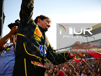 Charles Leclerc of Scuderia Ferrari celebrates his victory during the race of the Italian GP, the 16th round of the Formula 1 World Champion...