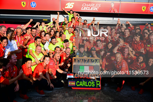 Charles Leclerc of Scuderia Ferrari celebrates his victory during the race of the Italian GP, the 16th round of the Formula 1 World Champion...