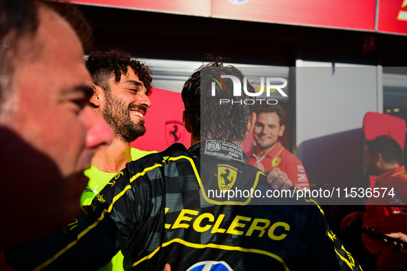 Charles Leclerc of Scuderia Ferrari celebrates his victory during the race of the Italian GP, the 16th round of the Formula 1 World Champion...