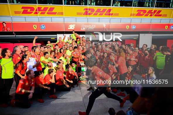 Charles Leclerc of Scuderia Ferrari celebrates his victory during the race of the Italian GP, the 16th round of the Formula 1 World Champion...