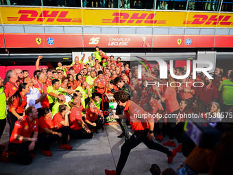 Charles Leclerc of Scuderia Ferrari celebrates his victory during the race of the Italian GP, the 16th round of the Formula 1 World Champion...