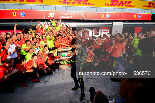 Charles Leclerc of Scuderia Ferrari celebrates his victory during the race of the Italian GP, the 16th round of the Formula 1 World Champion...