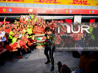 Charles Leclerc of Scuderia Ferrari celebrates his victory during the race of the Italian GP, the 16th round of the Formula 1 World Champion...