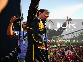 Charles Leclerc of Scuderia Ferrari celebrates his victory during the race of the Italian GP, the 16th round of the Formula 1 World Champion...