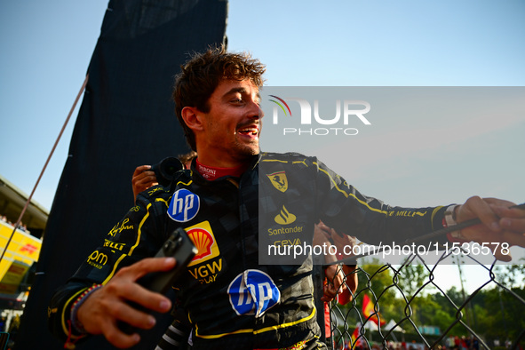 Charles Leclerc of Scuderia Ferrari celebrates his victory during the race of the Italian GP, the 16th round of the Formula 1 World Champion...