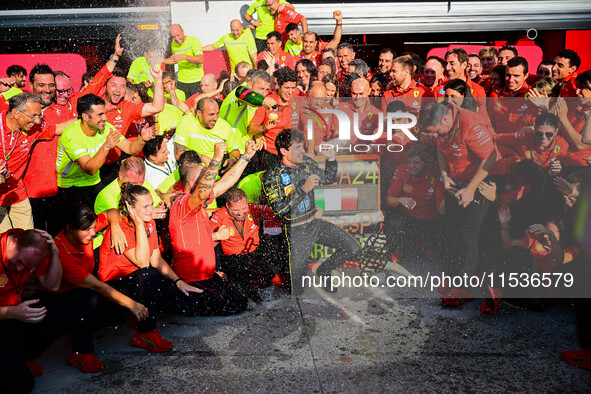 Charles Leclerc of Scuderia Ferrari celebrates his victory during the race of the Italian GP, the 16th round of the Formula 1 World Champion...