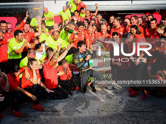 Charles Leclerc of Scuderia Ferrari celebrates his victory during the race of the Italian GP, the 16th round of the Formula 1 World Champion...