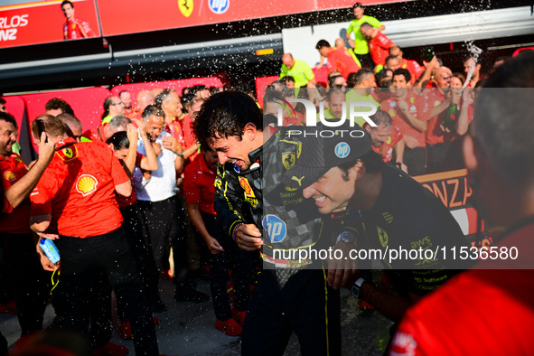 Charles Leclerc of Scuderia Ferrari celebrates his victory during the race of the Italian GP, the 16th round of the Formula 1 World Champion...