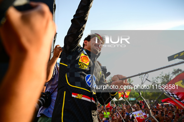 Charles Leclerc of Scuderia Ferrari celebrates his victory during the race of the Italian GP, the 16th round of the Formula 1 World Champion...