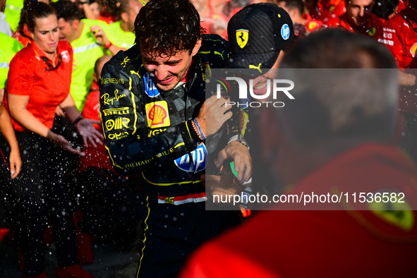 Charles Leclerc of Scuderia Ferrari celebrates his victory during the race of the Italian GP, the 16th round of the Formula 1 World Champion...