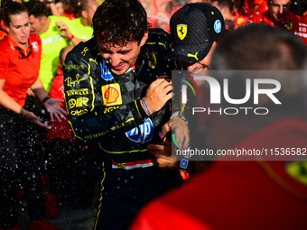 Charles Leclerc of Scuderia Ferrari celebrates his victory during the race of the Italian GP, the 16th round of the Formula 1 World Champion...