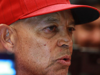 Lorenzo Bundy #30 of Diablos Rojos speaks during a press conference before match 6 of the Mexican Baseball League (LMB) South Zone 2024 cham...