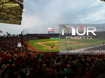 Diablos Rojos fans are seen during match 6 of the Mexican Baseball League (LMB) South Zone 2024 championship series at the Alfredo Harp Helu...