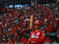 Diablos Rojos fans are seen during match 6 of the Mexican Baseball League (LMB) South Zone 2024 championship series at the Alfredo Harp Helu...