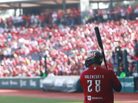 Ricardo Valenzuela #28 of Guerreros de Oaxaca bats during match 6 of the Mexican Baseball League (LMB) South Zone 2024 championship series a...