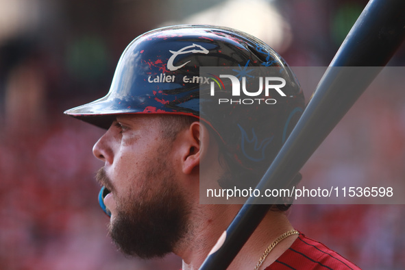 Roberto Ramos #44 of Guerreros de Oaxaca bats during match 6 of the Mexican Baseball League (LMB) South Zone 2024 championship series agains...