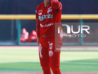 Erick Leal #49 of Diablos Rojos pitches the ball during match 6 of the Mexican Baseball League (LMB) South Zone 2024 championship series aga...