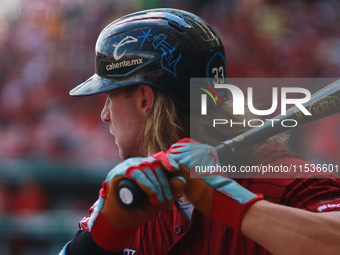 Kyle Martin #33 of Guerreros de Oaxaca bats during match 6 of the Mexican Baseball League (LMB) South Zone 2024 championship series against...