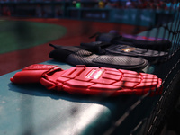 Sliding mitts of Guerreros de Oaxaca are seen during match 6 of the Mexican Baseball League (LMB) South Zone 2024 championship series at the...