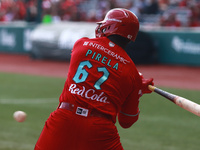 Jose Pirela #67 of Diablos Rojos bats during match 6 of the Mexican Baseball League (LMB) South Zone 2024 championship series against Guerre...