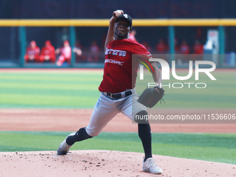 Radhames Liz #58 of Guerreros de Oaxaca pitches the ball during match 6 of the Mexican Baseball League (LMB) South Zone 2024 championship se...