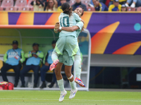 Alice Soto and Montserrat Saldivar of Mexico celebrate a goal during the 2024 FIFA U-20 Women's World Cup match between Cameroon and Mexico...