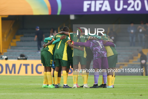 Cameroon national team players participate in the FIFA U-20 Women's World Cup 2024 match between Cameroon and Mexico at the El Campin stadiu...