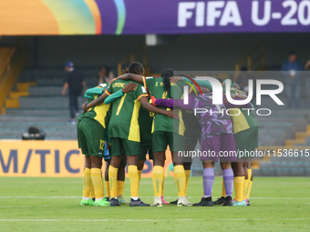 Cameroon national team players participate in the FIFA U-20 Women's World Cup 2024 match between Cameroon and Mexico at the El Campin stadiu...