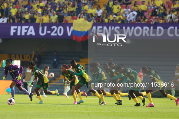 Cameroon national team players participate in the FIFA U-20 Women's World Cup 2024 match between Cameroon and Mexico at the El Campin stadiu...