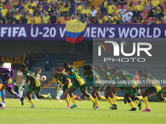 Cameroon national team players participate in the FIFA U-20 Women's World Cup 2024 match between Cameroon and Mexico at the El Campin stadiu...