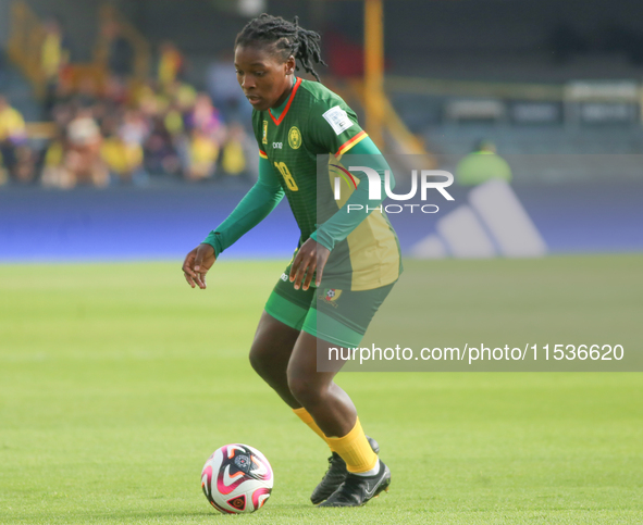 Nina Ngueleu of Cameroon controls the ball during the 2024 FIFA U-20 Women's World Cup match between Cameroon and Mexico at El Campin stadiu...